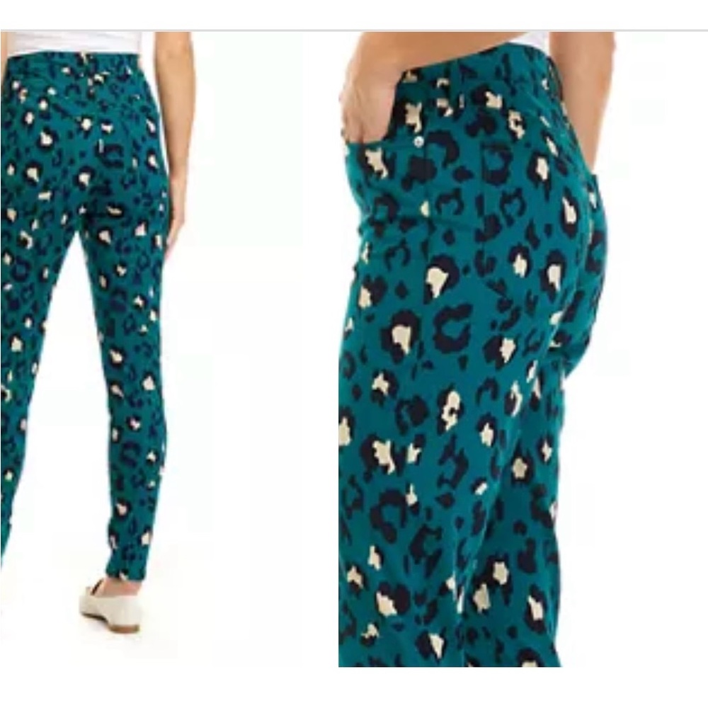 Crown & Ivy high rise skinny pants sz 12 teal navy animal leopard print, NWT - Picture 2 of 3
